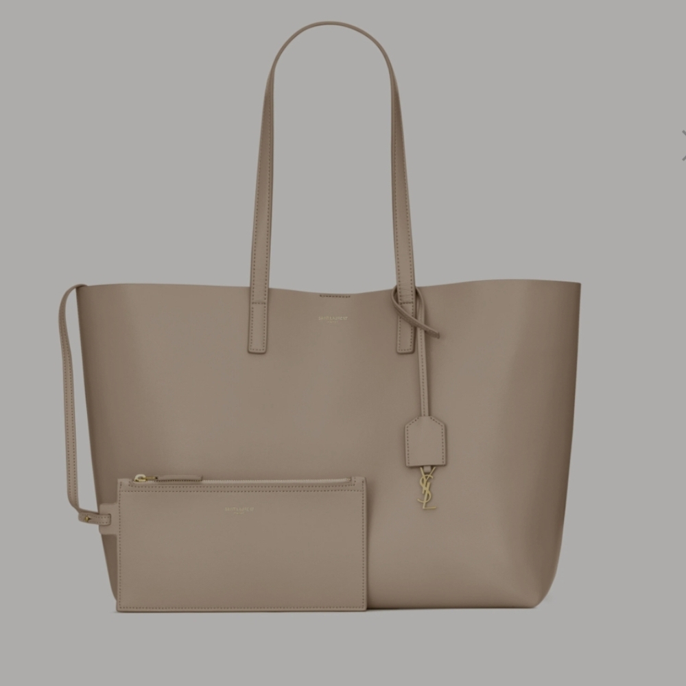 Saint Laurent Dark Beige Leather Tote Bag
